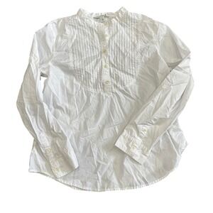 Banana Republic White Pintuck Pleated Collarless Button Up Shirt Women's XL